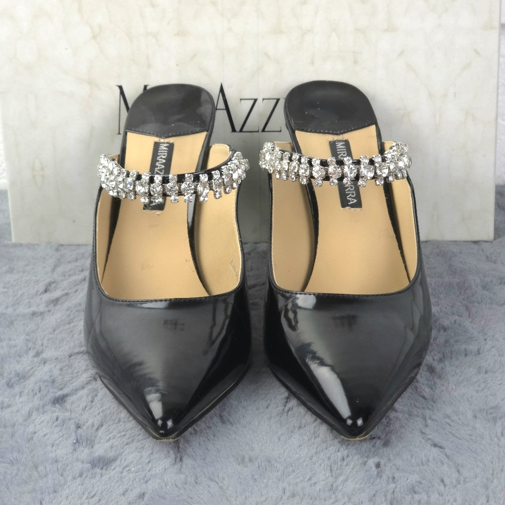 Mira Azzurra Rhinestone Strappy Heeled Mules, Pointy Toe - Picture 5 of 14